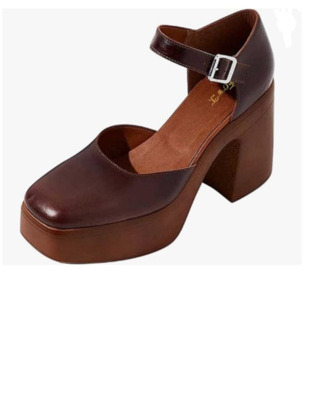 FOWT Dark Brown Platform Square Toe Chunky High Heel D'orsays Ankle Strap Pumps